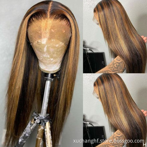 Glueless Highlight 26inch Water Wave Hair Wigs,Brazilian Virgin Lace Front Wig,Natural Pre-plucked Hairline Lace Frontal Wigs